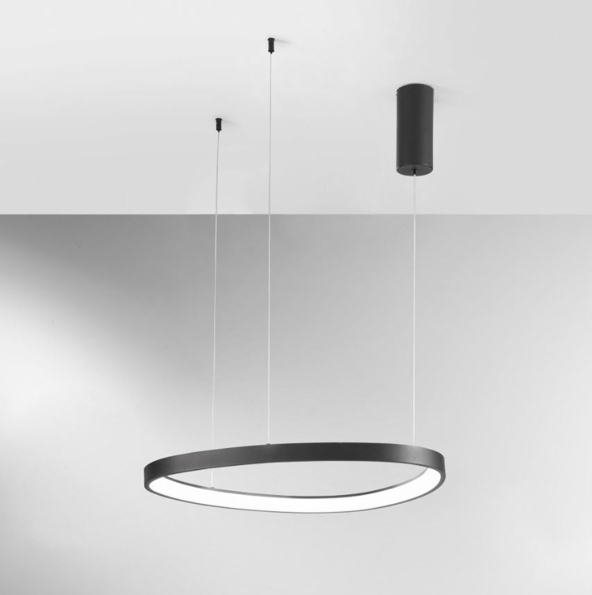 Sospensione LED ovale in alluminio bianco-nero diffusore in acrilico D. 65cm 58W CCT 8360LM KLAPTON-S65 Sospensione LED ovale in alluminio bianco-nero diffusore in acrilico D. 65cm 58W CCT 8360LM KLAPTON-S65